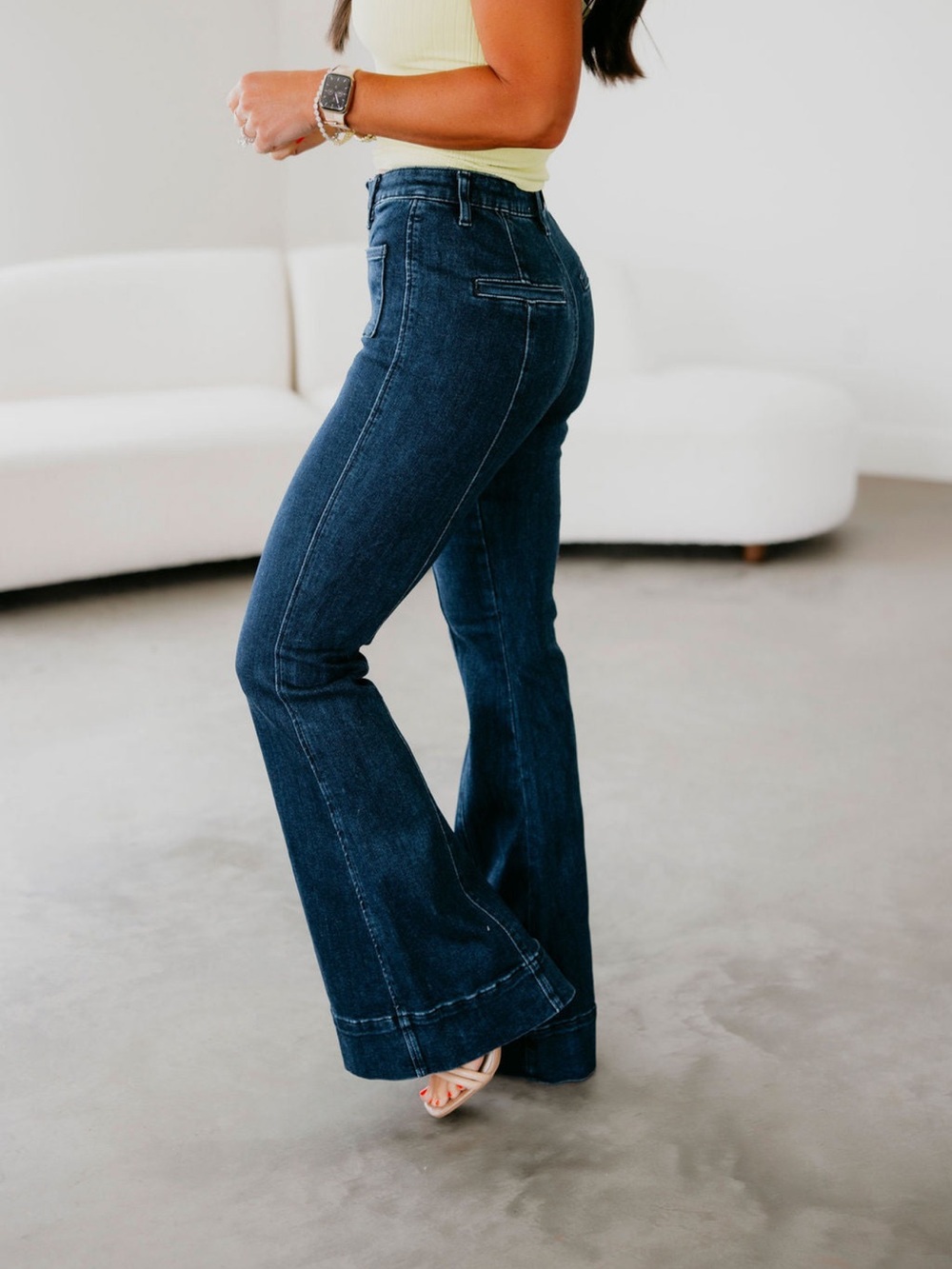 Special A Super Flare Jeans Size 11/30 Dark Wash Stretchy High Wasted Banded Hem - Picture 2 of 16